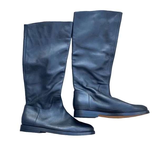 Vince Boots Carleigh Leather Riding Pull On Knee High 8.5 Black